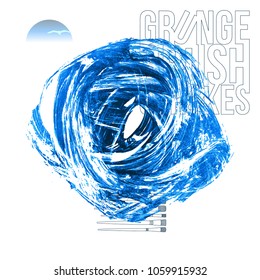 Blue brush stroke and texture. Grunge vector abstract hand - painted element. Underline and border design.