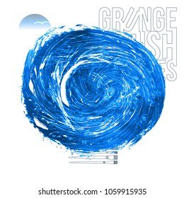 Blue brush stroke and texture. Grunge vector abstract hand - painted element. Underline and border design.