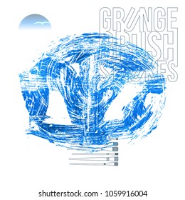Blue brush stroke and texture. Grunge vector abstract hand - painted element. Underline and border design.