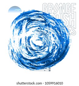 Blue brush stroke and texture. Grunge vector abstract hand - painted element. Underline and border design.