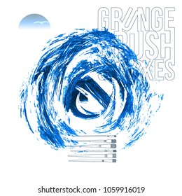 Blue brush stroke and texture. Grunge vector abstract hand - painted element. Underline and border design.