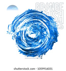Blue brush stroke and texture. Grunge vector abstract hand - painted element. Underline and border design.