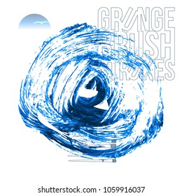 Blue brush stroke and texture. Grunge vector abstract hand - painted element. Underline and border design.