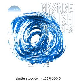 Blue brush stroke and texture. Grunge vector abstract hand - painted element. Underline and border design.