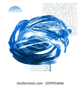 Blue brush stroke and texture. Grunge vector abstract hand - painted element. Underline and border design.