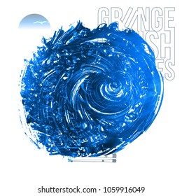 Blue brush stroke and texture. Grunge vector abstract hand - painted element. Underline and border design.
