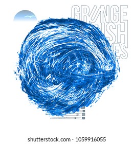 Blue brush stroke and texture. Grunge vector abstract hand - painted element. Underline and border design.
