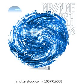 Blue brush stroke and texture. Grunge vector abstract hand - painted element. Underline and border design.