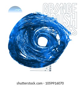 Blue brush stroke and texture. Grunge vector abstract hand - painted element. Underline and border design.