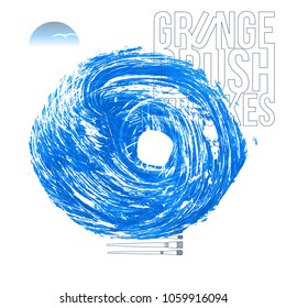 Blue brush stroke and texture. Grunge vector abstract hand - painted element. Underline and border design.