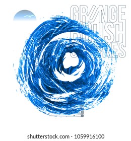 Blue brush stroke and texture. Grunge vector abstract hand - painted element. Underline and border design.