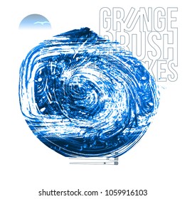 Blue brush stroke and texture. Grunge vector abstract hand - painted element. Underline and border design.