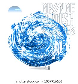 Blue brush stroke and texture. Grunge vector abstract hand - painted element. Underline and border design.