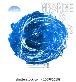 Blue brush stroke and texture. Grunge vector abstract hand - painted element. Underline and border design.