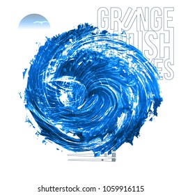 Blue brush stroke and texture. Grunge vector abstract hand - painted element. Underline and border design.