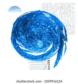 Blue brush stroke and texture. Grunge vector abstract hand - painted element. Underline and border design.