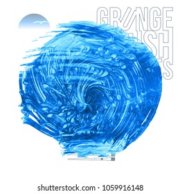 Blue brush stroke and texture. Grunge vector abstract hand - painted element. Underline and border design.