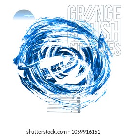 Blue brush stroke and texture. Grunge vector abstract hand - painted element. Underline and border design.