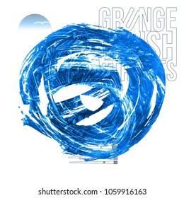 Blue brush stroke and texture. Grunge vector abstract hand - painted element. Underline and border design.
