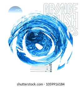 Blue brush stroke and texture. Grunge vector abstract hand - painted element. Underline and border design.