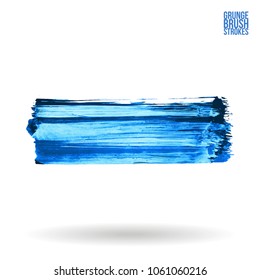 Blue brush stroke and texture. Grunge vector abstract hand - painted element. Underline and border design.