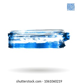 Blue brush stroke and texture. Grunge vector abstract hand - painted element. Underline and border design.