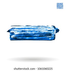Blue brush stroke and texture. Grunge vector abstract hand - painted element. Underline and border design.