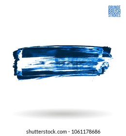 Blue brush stroke and texture. Grunge vector abstract hand - painted element. Underline and border design.