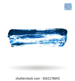 Blue brush stroke and texture. Grunge vector abstract hand - painted element. Underline and border design.