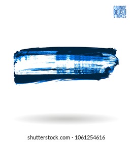 Blue brush stroke and texture. Grunge vector abstract hand - painted element. Underline and border design.