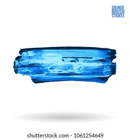 Blue brush stroke and texture. Grunge vector abstract hand - painted element. Underline and border design.