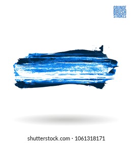 Blue brush stroke and texture. Grunge vector abstract hand - painted element. Underline and border design.