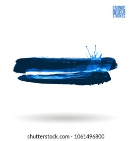 Blue brush stroke and texture. Grunge vector abstract hand - painted element. Underline and border design.