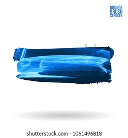 Blue brush stroke and texture. Grunge vector abstract hand - painted element. Underline and border design.