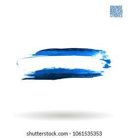 Blue brush stroke and texture. Grunge vector abstract hand - painted element. Underline and border design.