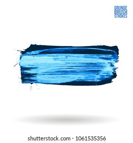 Blue brush stroke and texture. Grunge vector abstract hand - painted element. Underline and border design.