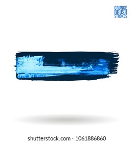 Blue brush stroke and texture. Grunge vector abstract hand - painted element. Underline and border design.
