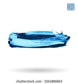 Blue brush stroke and texture. Grunge vector abstract hand - painted element. Underline and border design.