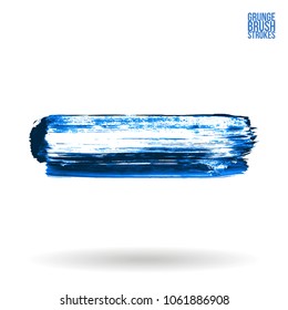 Blue brush stroke and texture. Grunge vector abstract hand - painted element. Underline and border design.