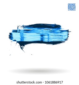 Blue brush stroke and texture. Grunge vector abstract hand - painted element. Underline and border design.