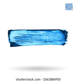 Blue brush stroke and texture. Grunge vector abstract hand - painted element. Underline and border design.