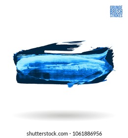 Blue brush stroke and texture. Grunge vector abstract hand - painted element. Underline and border design.