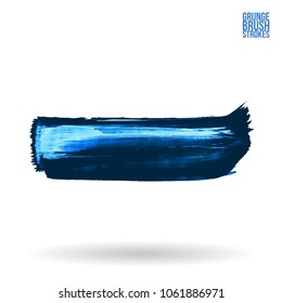 Blue brush stroke and texture. Grunge vector abstract hand - painted element. Underline and border design.