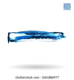 Blue brush stroke and texture. Grunge vector abstract hand - painted element. Underline and border design.