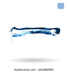 Blue brush stroke and texture. Grunge vector abstract hand - painted element. Underline and border design.