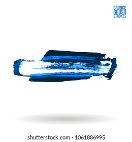 Blue brush stroke and texture. Grunge vector abstract hand - painted element. Underline and border design.
