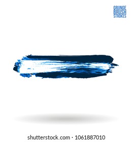 Blue brush stroke and texture. Grunge vector abstract hand - painted element. Underline and border design.