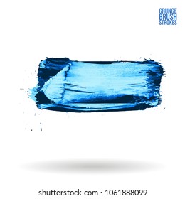 Blue brush stroke and texture. Grunge vector abstract hand - painted element. Underline and border design.