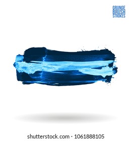 Blue brush stroke and texture. Grunge vector abstract hand - painted element. Underline and border design.