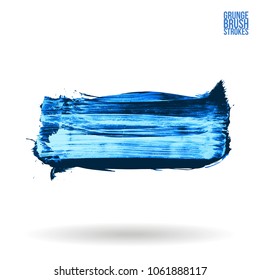 Blue brush stroke and texture. Grunge vector abstract hand - painted element. Underline and border design.